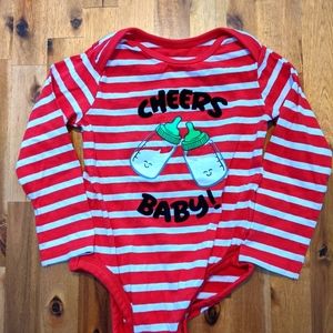 24 month "cheers baby!" red & white stripped long-sleeve onesie.